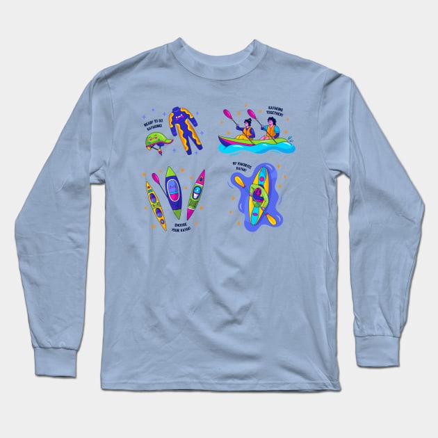 Kayak  Watercolor Long Sleeve T-Shirt by Mako Design 